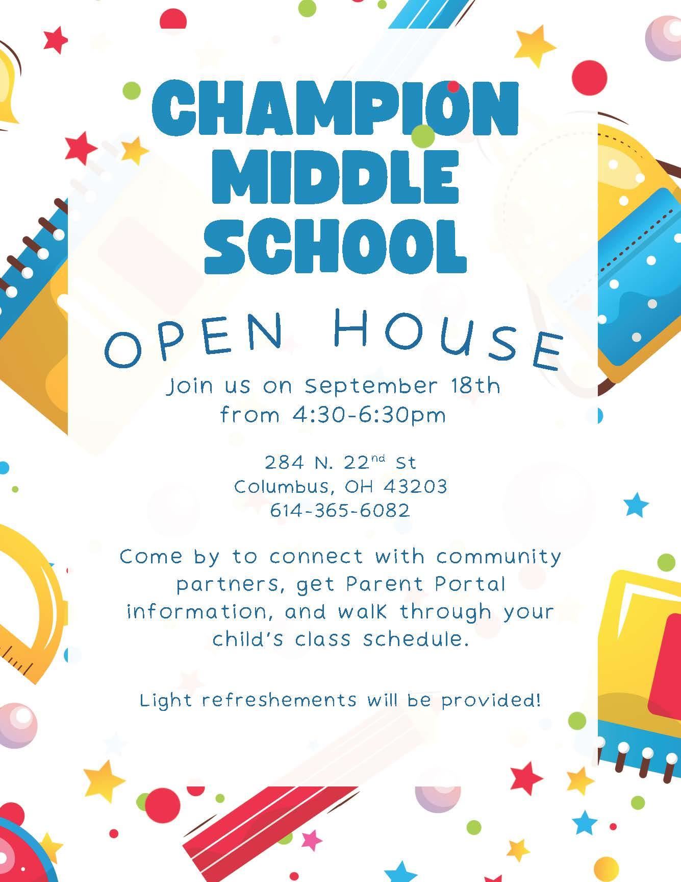 champion middle school open house